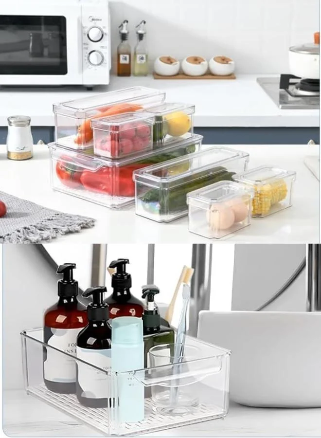 Casa Quesera  14 Pack Stackable Fridge Organizer Bins with Lids Clear Refrigerator and Pantry Storage Containers BPA Free for Fruits Vegetables Drinks and Snacks  | Best Price UAE